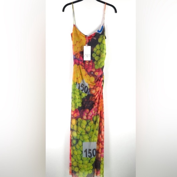 New Zara Colorful Fruit Print Backless Dress - Picture 10 of 12